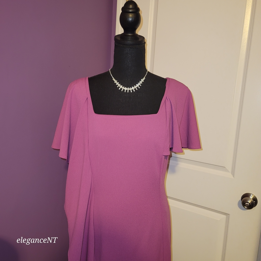 Lane Bryant Magenta Square-Neck Dress with Cascade Ruffle Sz: 10/12 NWT - Picture 7 of 8